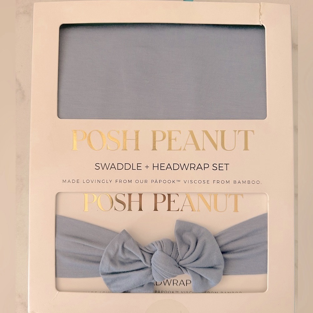 Posh Peanut Swaddle and Headwrap in Denim Blue
